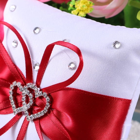 LOLIPPYY Red Ring Bearer Pillow with Double Heart Rhinestone Buckle for Bridal Event