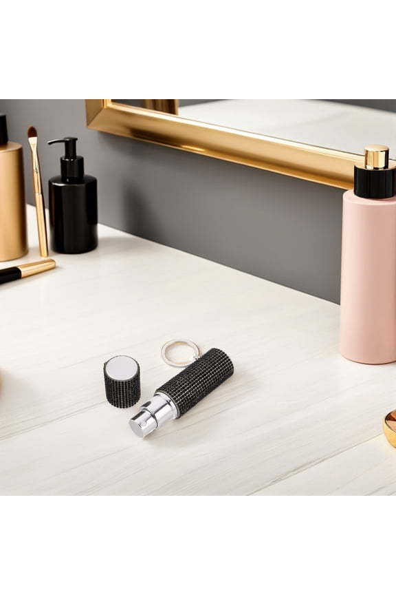 Refillable Black Rhinestone Perfume Atomizer Bottle Keychain for Portable Use