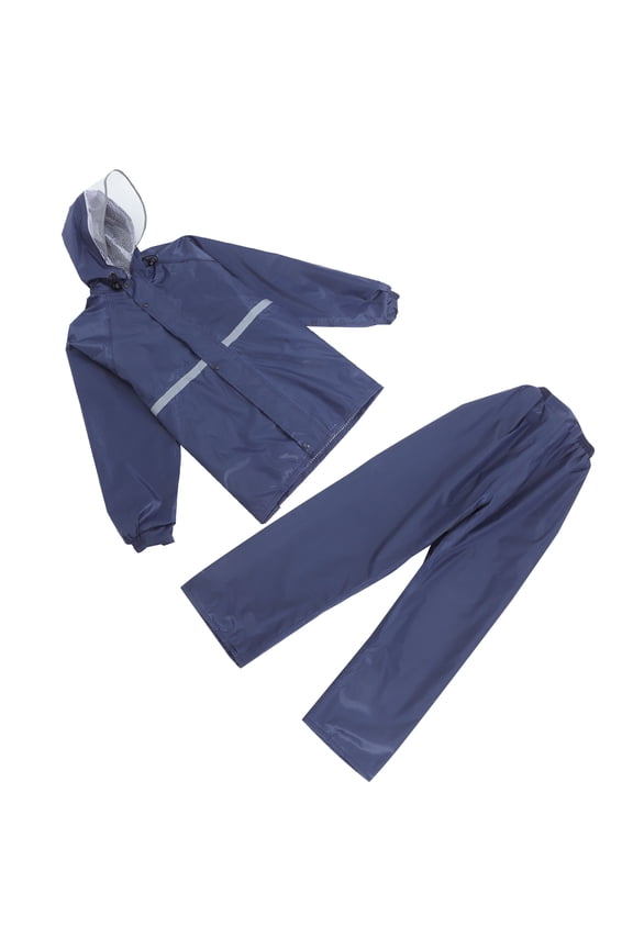 Reflective Navy Rain Jacket and Pants Set Double Layer Design for Outdoor Riding