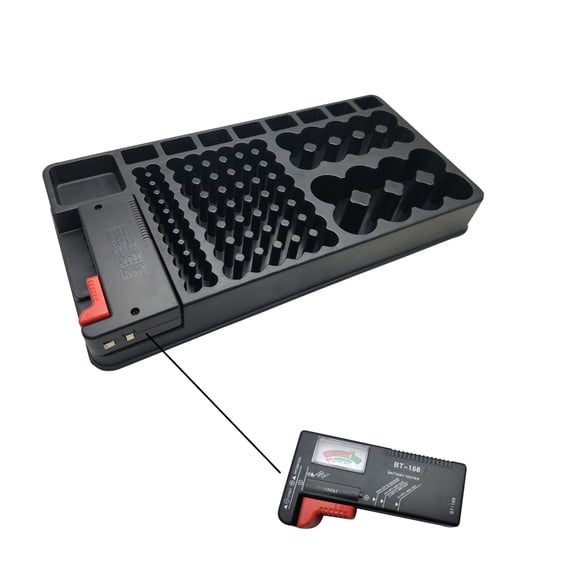 LOLIPPYY Removable Battery Tester Battery Organizer Storage Box Case Holder Slot Rack with for 98 PCS AA AAA 9V C Battery (Black)