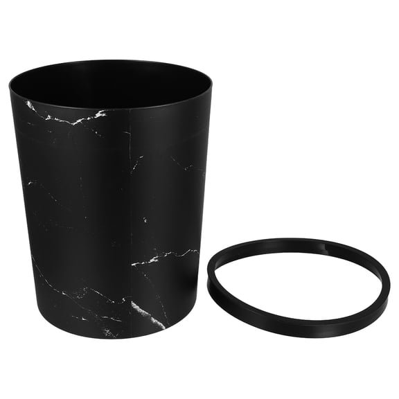 LOLIPPYY Round Black Restroom Trash Can with Press Design, 1 Piece, PP Garbage Pail