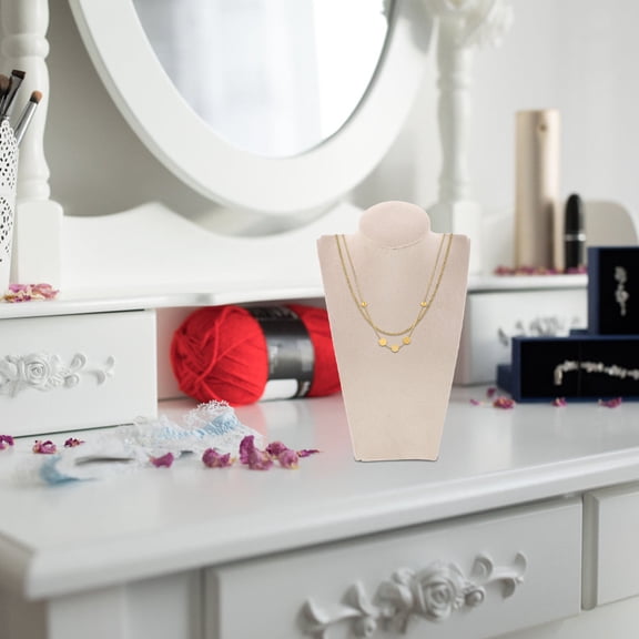 LOLIPPYY Beige Necklace Display Stand with Realistic Bust and Soft Flannel Material for Jewelry Presentation