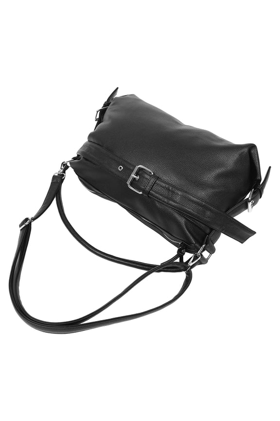 Retro Motorcycle Tote Bag in Black PU Large Capacity Satchel Handbag