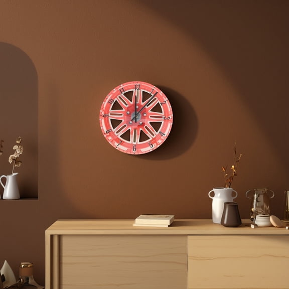 LOLIPPYY Retro Red Car Wheel Wall Clock Material with Silent Quartz Movement