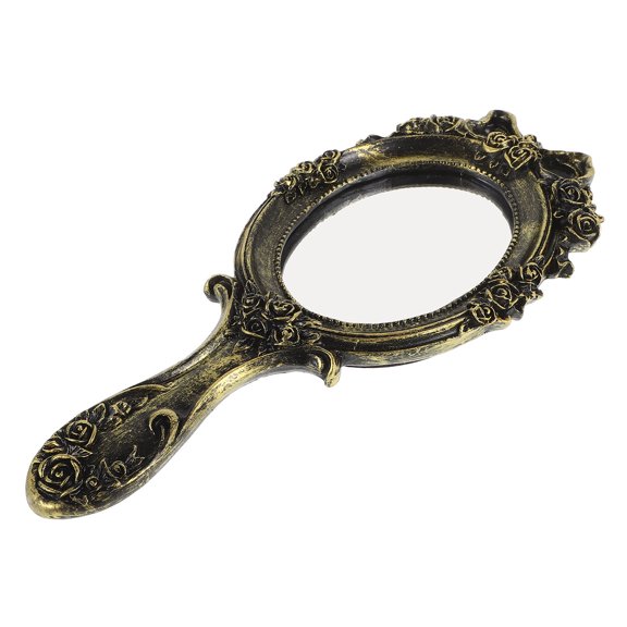 LOLIPPYY Retro Style Vintage Handheld Compact Mirror Golden Embossed Resin for Grooming and Photos