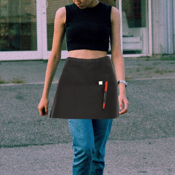LOLIPPYY Reusable Black Waist Apron with Spacious Pockets for Kitchen Use in Restaurants and Bars