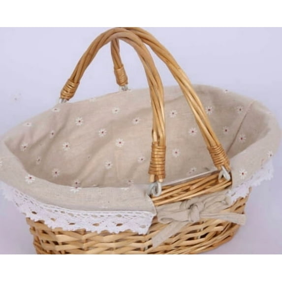 LOLIPPYY Reusable Picnic Basket Liner: Replacement Fabric Insert Washable For Wicker & Rattan Baskets - Daisy Pattern Cloth Liner Prevent Crumb & Spill