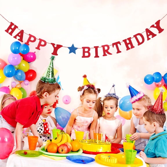 LOLIPPYY Reusable Red Birthday Banner Party Decoration Tear Resistant Fabric Bunting Garland