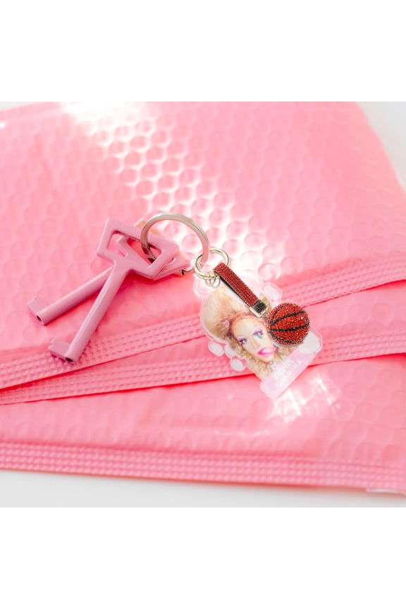 Rhinestone Basketball Keychain in Red Resin Zinc Alloy Unique Sports Accessory