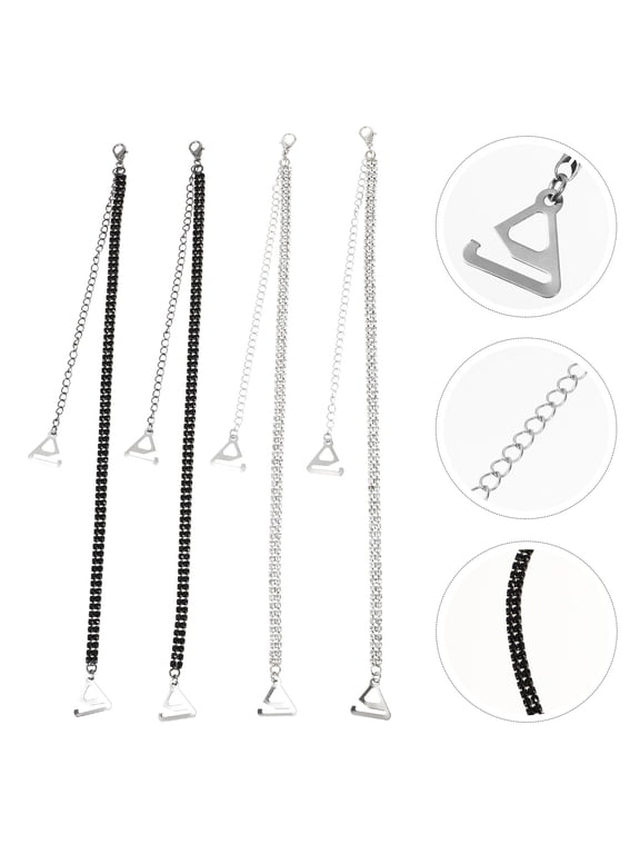 Rhinestone Bra Straps Black Alloy Anti-Slip Adjustable for Decor 2Pairs