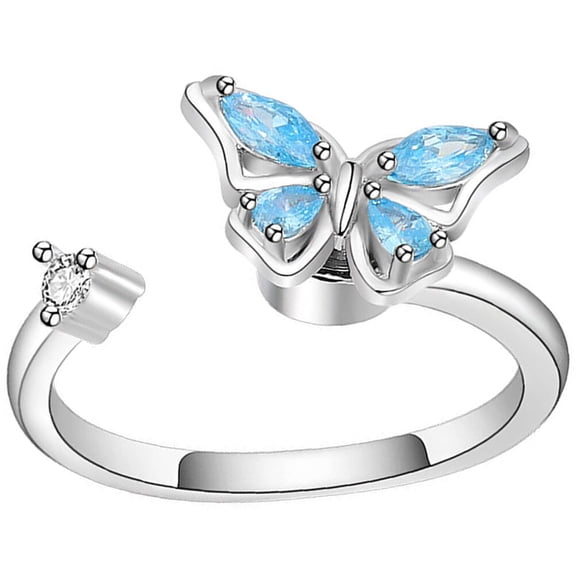 LOLIPPYY Rhinestone Butterflies Adjustable Open Ring Multi Color Statement Ring
