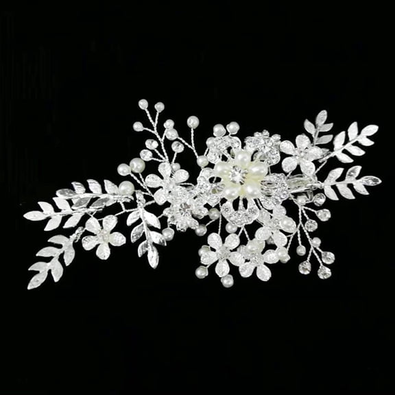 LOLIPPYY Rhinestone Clips Hair Clips for Women Silver Floral Design Wedding 1Pack