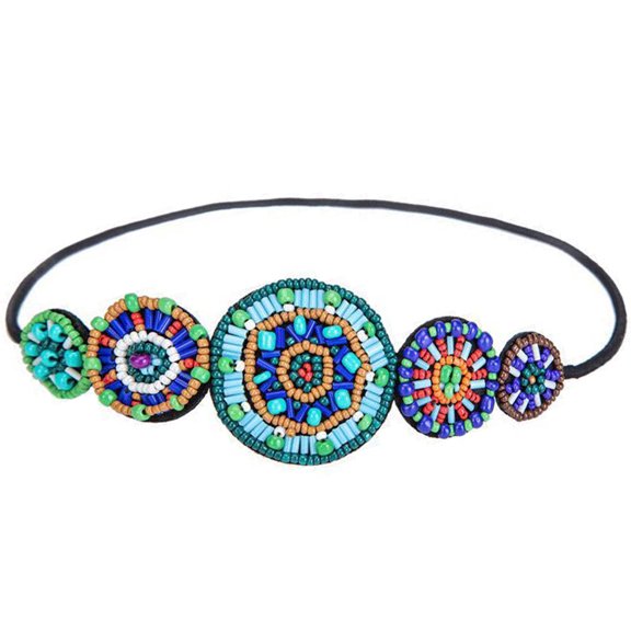 LOLIPPYY Rhinestone Beaded Elastic Headband Colorful Circle Vintage Fashion Accessory 1 Piece