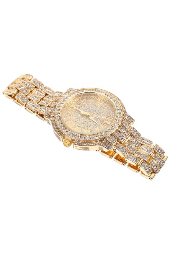 Women's Golden Wrist Watch with Rhinestone Accents and Precise Quartz Movement for Stylish Timekeeping