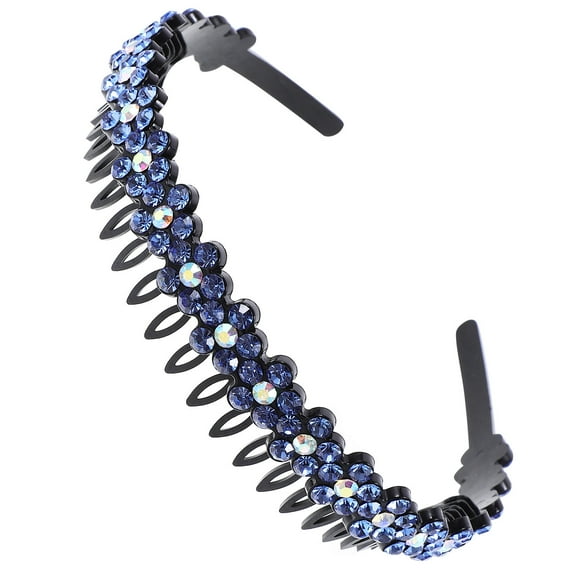 LOLIPPYY Rhinestone Headwrap For Ladies Anti Slip Durable Crystal Plastic Headbands Blue 1Set