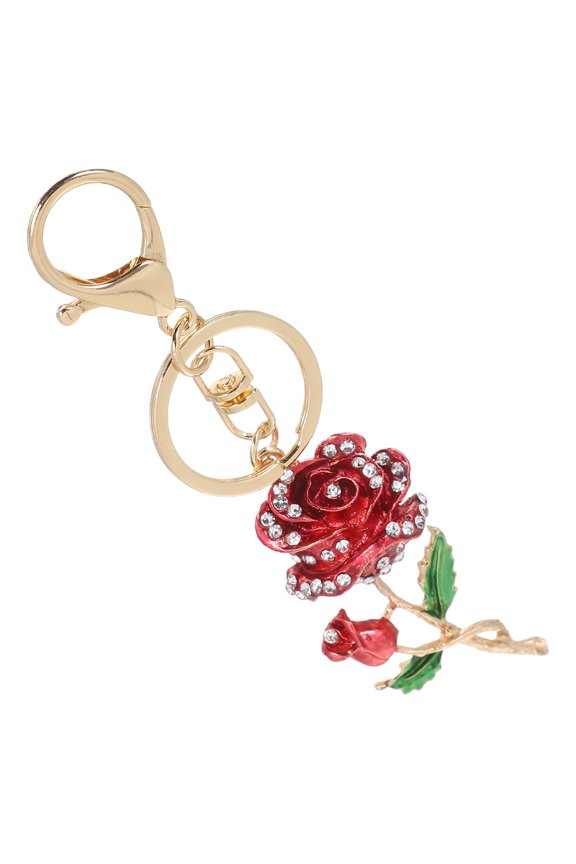 Rhinestone Rose Flower Keychain Red Alloy Car Charm Stylish Bag and Purse Pendant