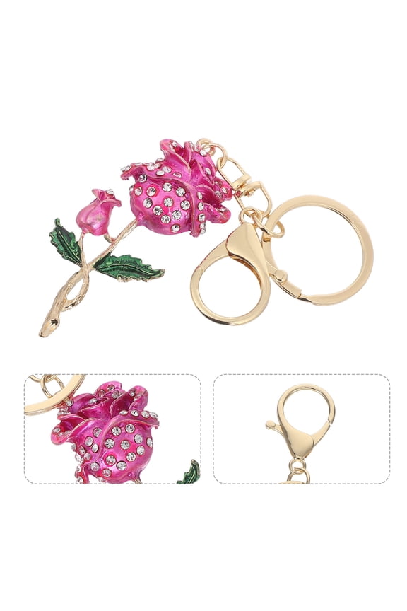 Rhinestone Rose Keychain 1Set Alloy Decoration for Daily Use Charms for Women