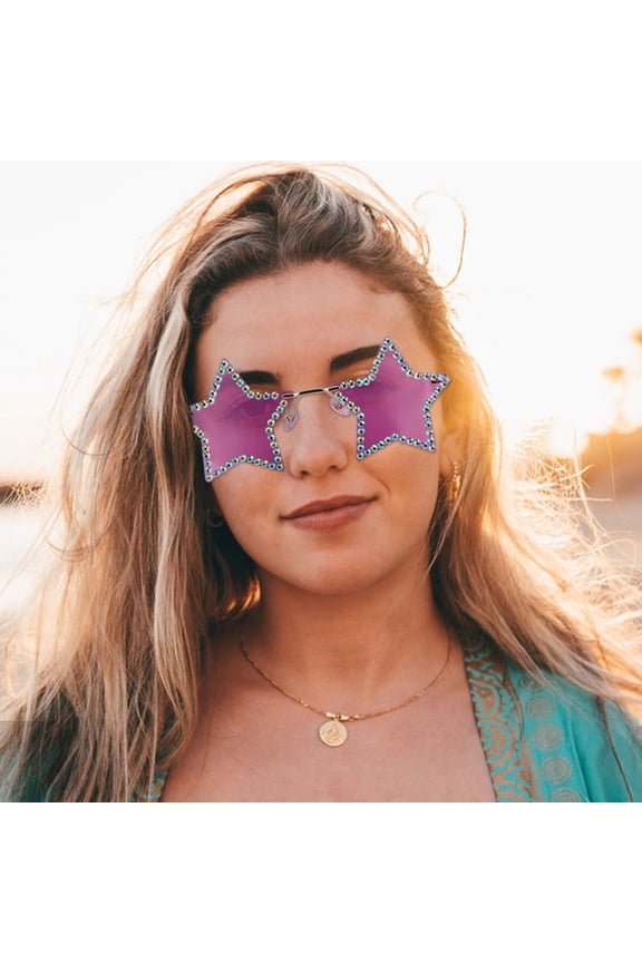 Rhinestone Star Sunglasses in Purple for Festival and Bachelorette Party Fun Accessory