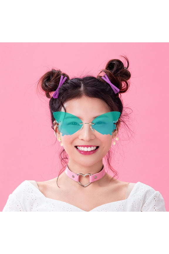 Rimless Butterfly Sunglasses with Rhinestone Accents for Festival and Photo Props