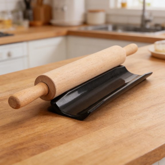 LOLIPPYY Rolling Pin Storage Stand in Black Plastic with Anti Rolling Cradle for Dough and Pastry