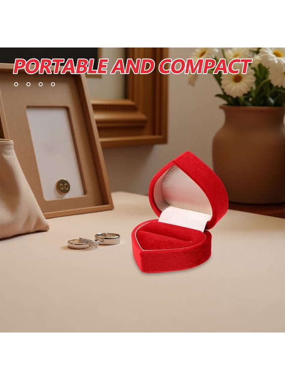 Red Velvet Engagement Ring Box Heart Design for Romantic Ceremonies