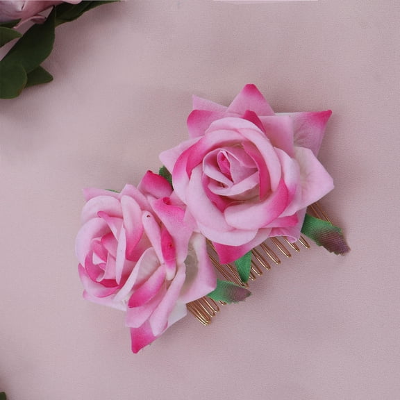 LOLIPPYY Rose Flower Comb Pink Floral Hair Accessories Easy to Use Durable for Wedding and Pool Parties