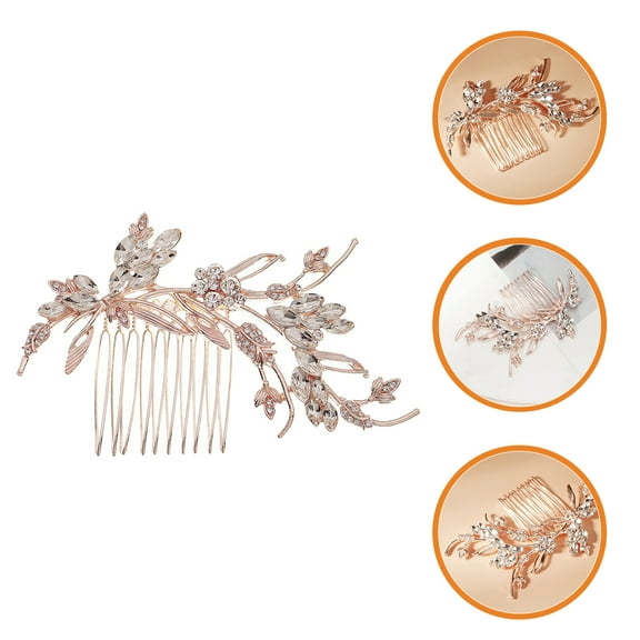 LOLIPPYY Rose Plated Gold Wedding Hair Comb Crystal Rhinestone Bridal Hair Accessory Elegant Design