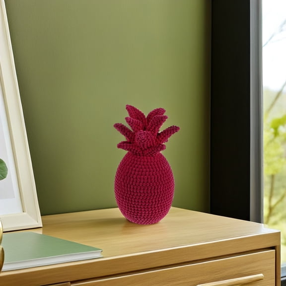 LOLIPPYY Rosy Resin Pineapple Statue Flocked Texture Fruit Figurine for Modern Table Shelf Decor