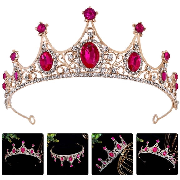 LOLIPPYY Rosy Rhinestone Wedding Crown Bridal Tiara Vintage Headpiece for Banquets and Stage Performances