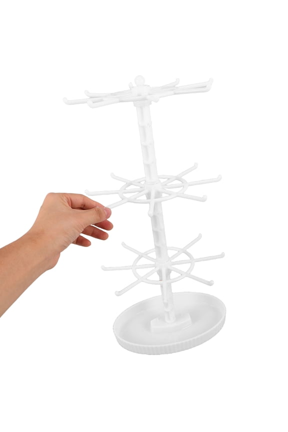 Rotating Jewelry Organizer Stand White Necklace Holder Keychain Display Rack Bracelet Hanger