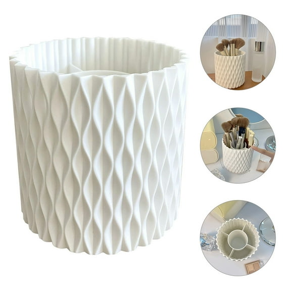 LOLIPPYY Rotating White Makeup Brush Holder and Pen Organizer Cosmetic Brush Cup for Desk Storage