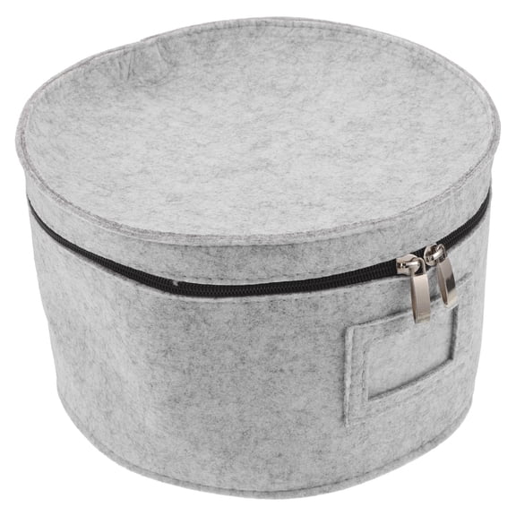 LOLIPPYY Round Felt Plate Organizer Box with Lid Grey Foldable Storage for Kitchen Cabinet