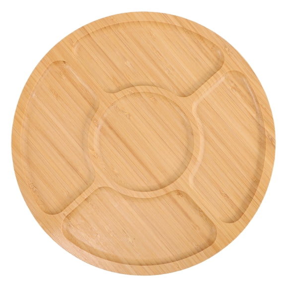 LOLIPPYY Round Wooden Divided Serving Tray with Compartments for Chips, Dip, Appetizers, Snacks, and Veggie Platters for Parties and Family Gatherings