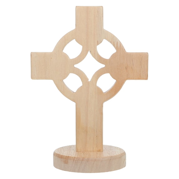 LOLIPPYY Rustic Beige Wood Cross with Stable Stand for Tabletop Prayer Room Or Living Room