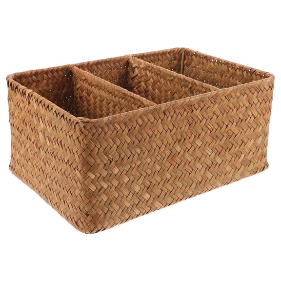 LOLIPPYY Rustic Chocolate Bathroom Storage Bin with Dividers for Organized Counter Space