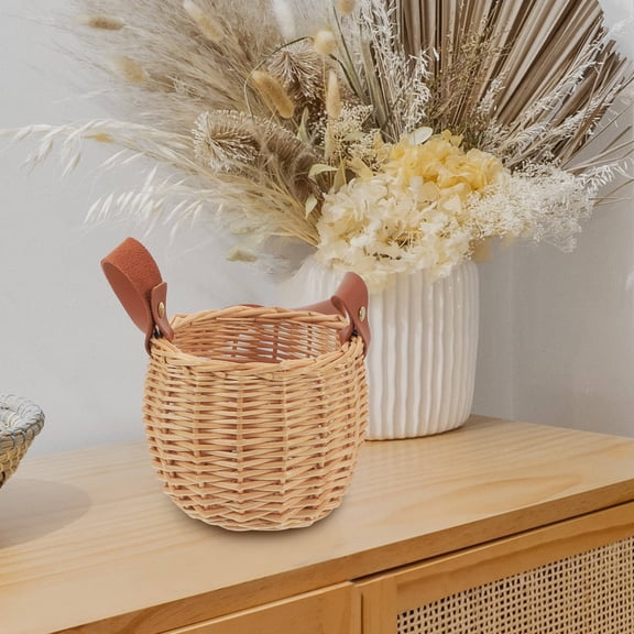 LOLIPPYY Compact Light Yellow Rattan Basket - Multi-Functional Home and Flower Shop Use
