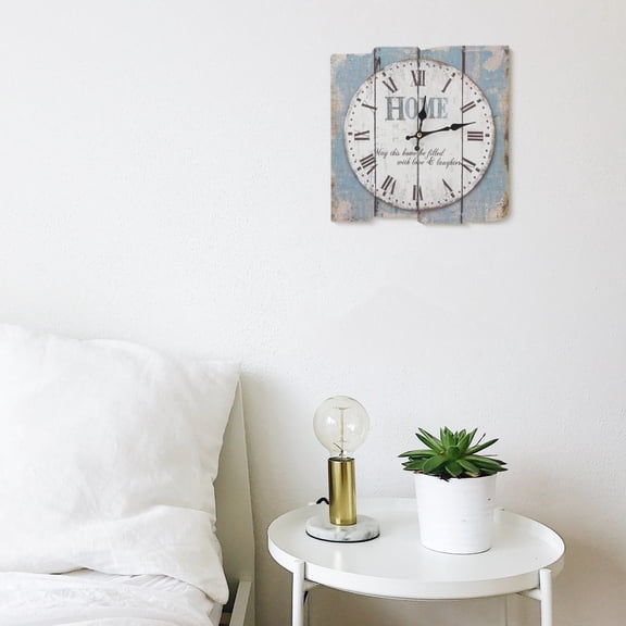 LOLIPPYY Rustic Wall Clock Square Roman Numeral Clock Wood Time Display Home Decor Accents for Bedroom Cafes 1Pcs