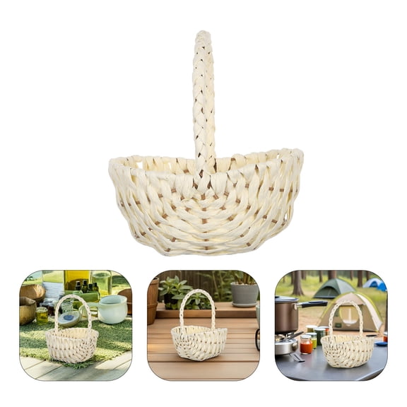 LOLIPPYY Rustic White Handwoven Paper Rope Basket with Handles for Picnic, Wedding and Flower Display