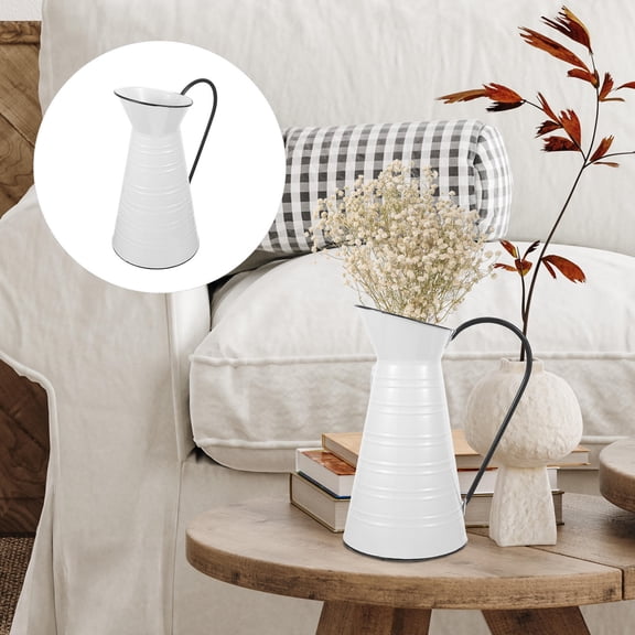 LOLIPPYY Rustic White Iron Flower Pot Decorative Bucket for Kitchen Porch Garden Decor