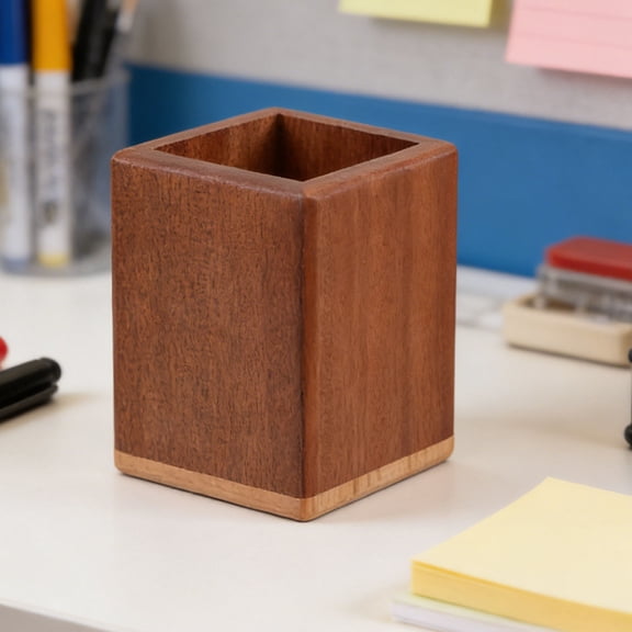 LOLIPPYY Rustic Wooden Makeup Brush Storage Box Brown Multifunctional Desk Organizer