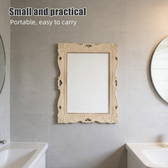 LOLIPPYY Rustic Wooden Mirror Frame with Layered Embossed Carvings in Light Brown Wood