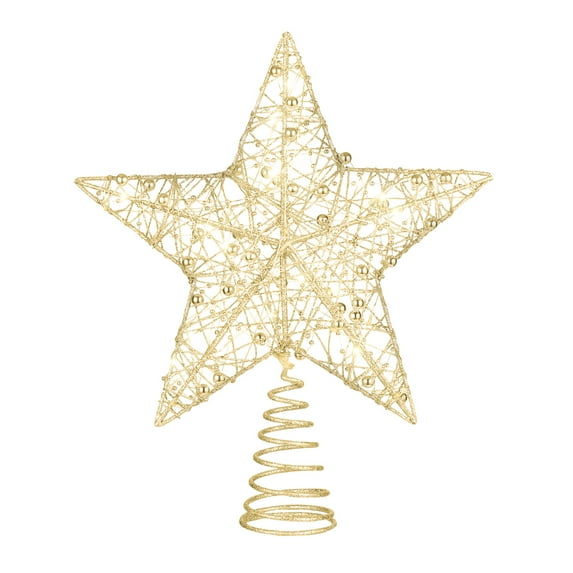 LOLIPPYY STOBOK 25 x 30cm Christmas Tree Iron Topper Star Glitter Treetop Star with String Lights Christmas Party Decoration (Golden)