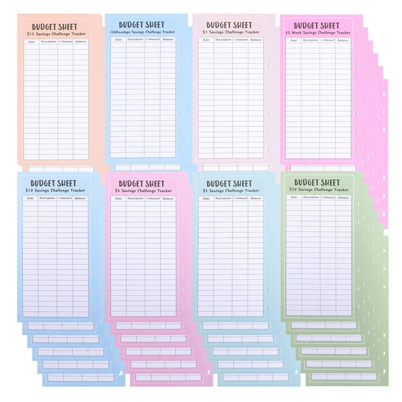 LOLIPPYY Saving Challenge Sheets A6 Binder Cash Recording Sheets in Assorted Colors