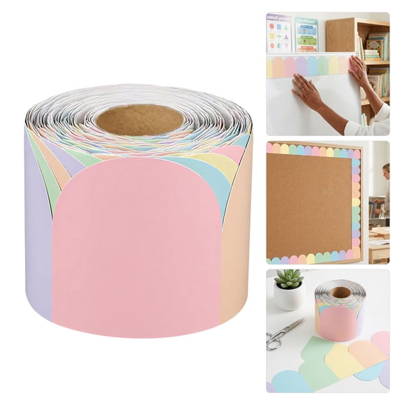 LOLIPPYY Pastel Scalloped Bulletin Board Border Roll, Self-Adhesive Decorative Trim for Notice Boards and Classroom Displays