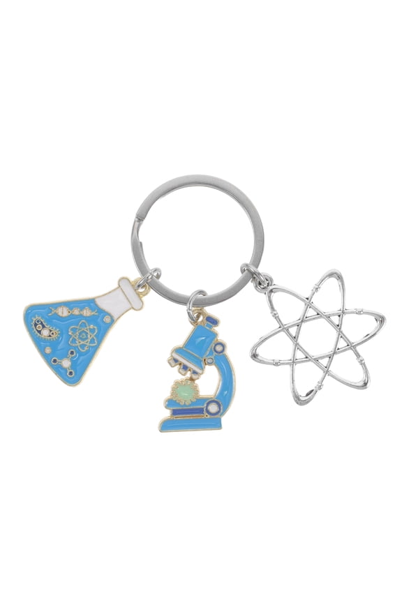 Science Keychain Set Featuring DNA Double Helix, Microscope, and Flask - Unique Biology & Chemistry Lab Accessories