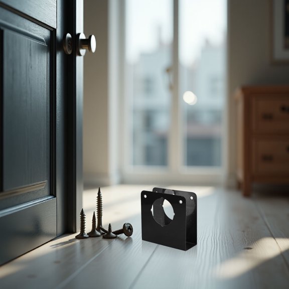 LOLIPPYY Seamless Black Stainless Steel Door Strike Plate for Reinforcing Deadbolt and Latch