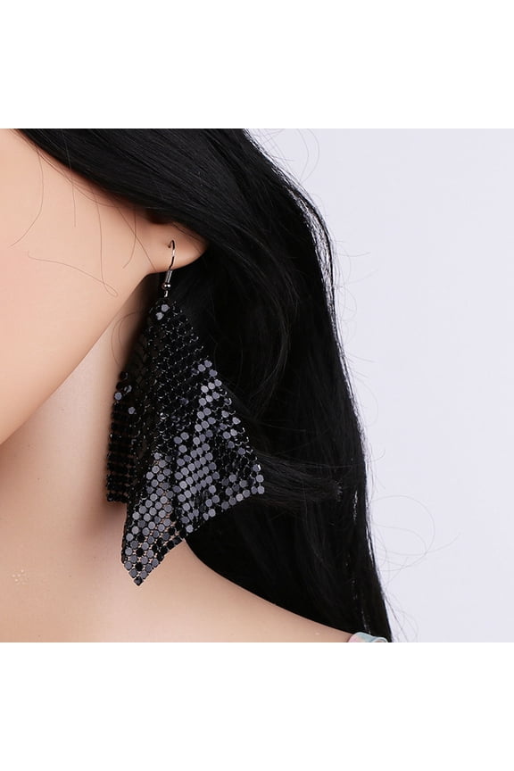 Sequin Earrings with Black Tassel Dangle Design Stylish Decoration for Daily Wear