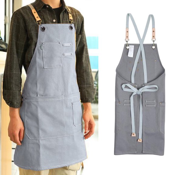 LOLIPPYY Serving Canvas Apron Light Grey Adjustable Waist with Pockets Ideal for Kitchen Use