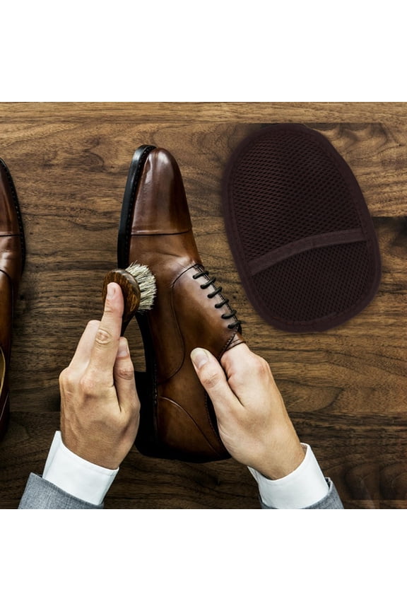 Dark Brown Shoe Polishing Mitt Soft Faux PU Gloves for Shoes, Bags, Car Interior Cleaning and Shine