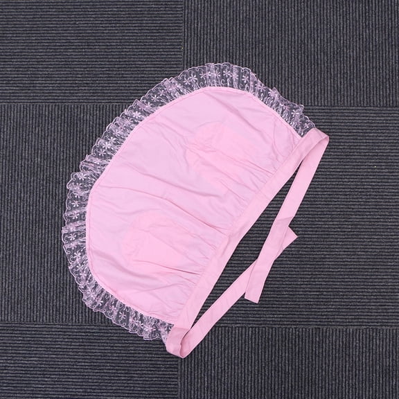 LOLIPPYY Short Cotton Waist Apron with Lace and Front Pockets for Cooking and Serving